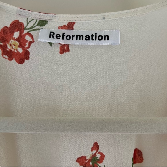 Reformation Lucky Wrap Mini Dress Magdalena Cream White Floral V-neck | Small - Picture 5 of 14